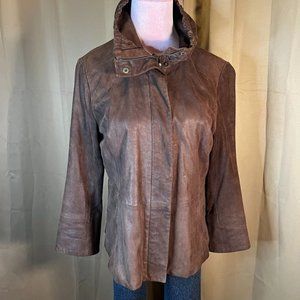 Weekend MaxMara Womens  Chocolate Brown  Goat Skin Leather Moto Jacket Size 8